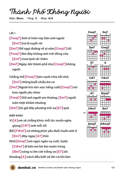 Hợp âm Thành Phố Không Người (Lê Bật Thành) – bản nhạc PDF trang 1, tông C
