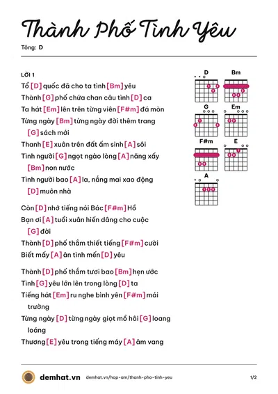 Hợp âm Thành Phố Tình Yêu (Lê Anh Tuấn) – bản nhạc PDF trang 1, tông D
