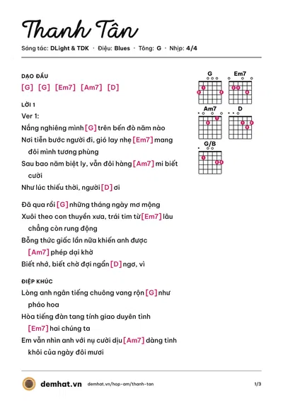 Hợp âm Thanh Tân (Vương Bình) – bản nhạc PDF trang 1, tông G