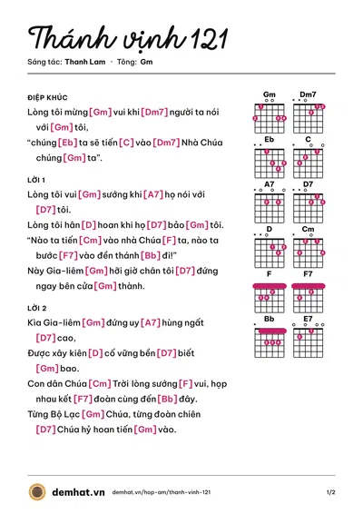 Hợp âm Thánh vịnh 121 (Ca Đoàn Ngàn Thông) – bản nhạc PDF trang 1, tông Gm