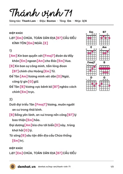 Hợp âm Thánh vịnh 71 (nhóm Du Ca) – bản nhạc PDF trang 1, tông Em