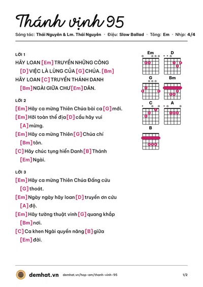 Hợp âm Thánh vịnh 95 (nhóm Du Ca) – bản nhạc PDF trang 1, tông Em