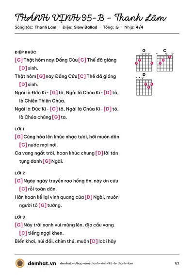 Hợp âm THÁNH VỊNH 95-B – Thanh Lâm (Ca đoàn Mông Triệu) – bản nhạc PDF trang 1, tông G