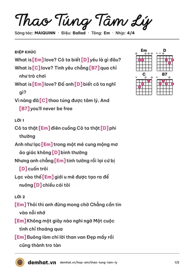Hợp âm Thao Túng Tâm Lý (MAIQUINN) – bản nhạc PDF trang 1, tông Em