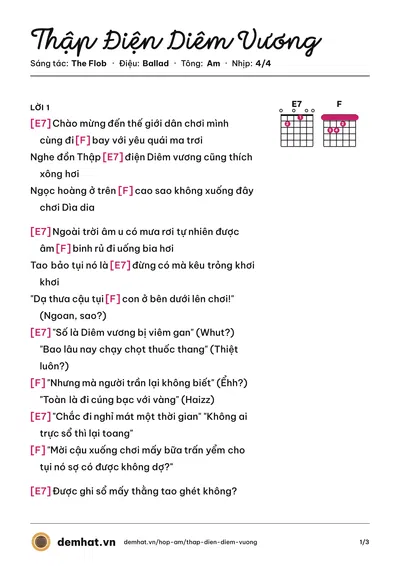 Hợp âm Thập Điện Diêm Vương (The Flob) – bản nhạc PDF trang 1, tông Am