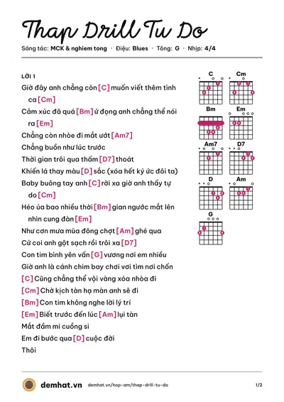 Hợp âm Thap Drill Tu Do (MCK) – bản nhạc PDF trang 1, tông G