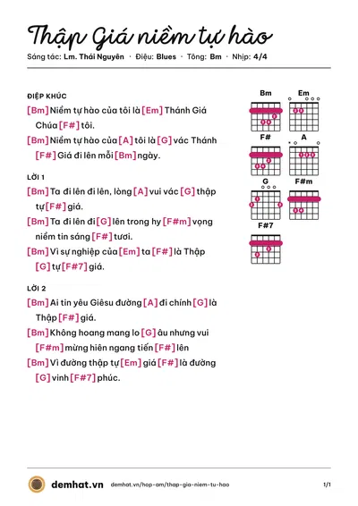 Hợp âm Thập Giá niềm tự hào (nhóm Du Ca) – bản nhạc PDF trang 1, tông Bm