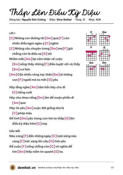 Hợp âm Thắp Lên Điều Kỳ Diệu (Mắt Ngọc) – bản nhạc PDF trang 1, tông C