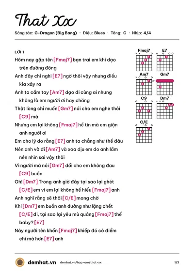 Hợp âm That Xx (G-Dragon (Big Bang)) – bản nhạc PDF trang 1, tông C