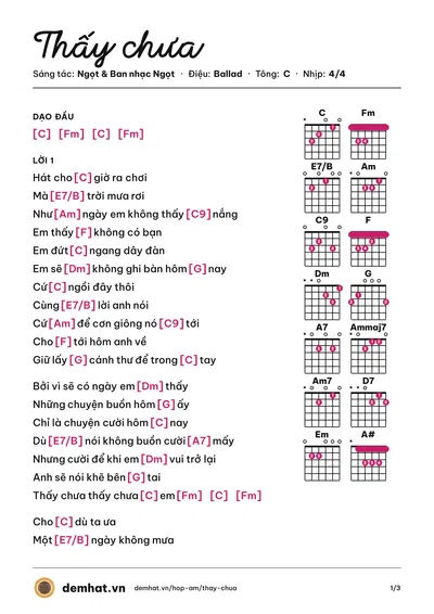 Hợp âm Thấy chưa (Ngọt) – bản nhạc PDF trang 1, tông C