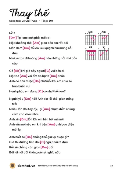 Hợp âm Thay thế (Lê Chí Trung) – bản nhạc PDF trang 1, tông Dm