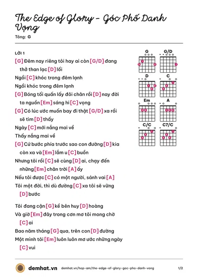 Hợp âm The Edge of Glory - Góc Phố Danh Vọng (Linh Kid) – bản nhạc PDF trang 1, tông G