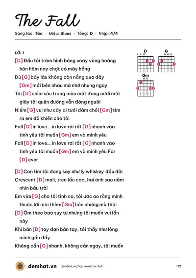 Hợp âm The Fall (Táo) – bản nhạc PDF trang 1, tông D