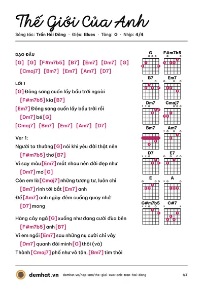 Hợp âm Thế Giới Của Anh (DANGRANGTO) – bản nhạc PDF trang 1, tông G