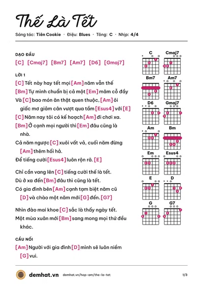 Hợp âm Thế Là Tết (Hòa Minzy) – bản nhạc PDF trang 1, tông C