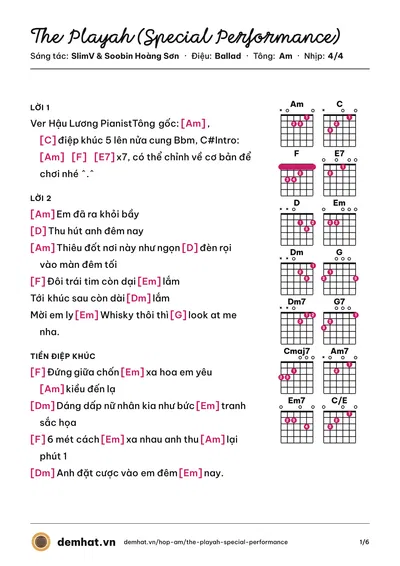 Hợp âm The Playah (Special Performance) (Soobin Hoàng Sơn) – bản nhạc PDF trang 1, tông Am
