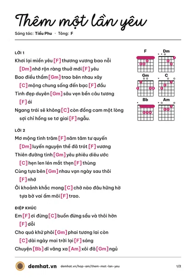 Hợp âm Thêm một lần yêu (Hải Trần) – bản nhạc PDF trang 1, tông F