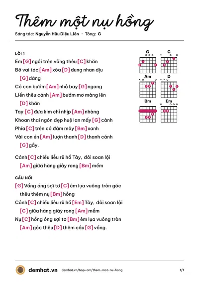Hợp âm Thêm một nụ hồng (Nguyễn Hữu Diệu Liên) – bản nhạc PDF trang 1, tông G
