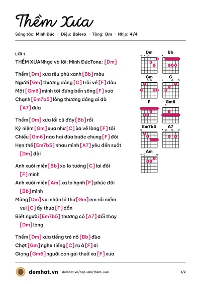 Hợp âm Thềm Xưa (Duy Long) – bản nhạc PDF trang 1, tông Dm