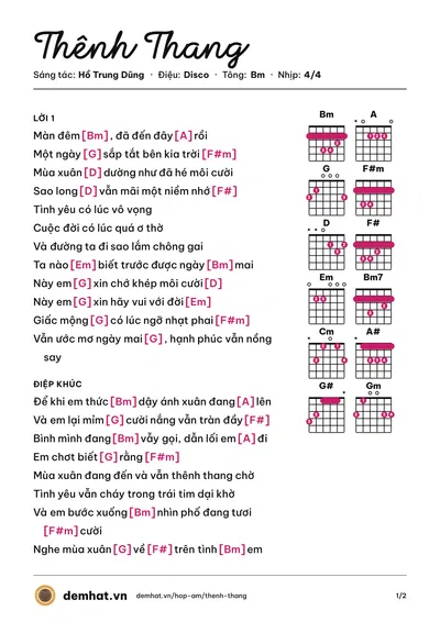 Hợp âm Thênh Thang (Hồ Trung Dũng) – bản nhạc PDF trang 1, tông Bm
