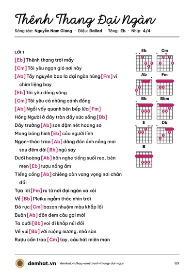 Hợp âm Thênh Thang Đại Ngàn (Mủn Gỗ) – bản nhạc PDF trang 1, tông Eb