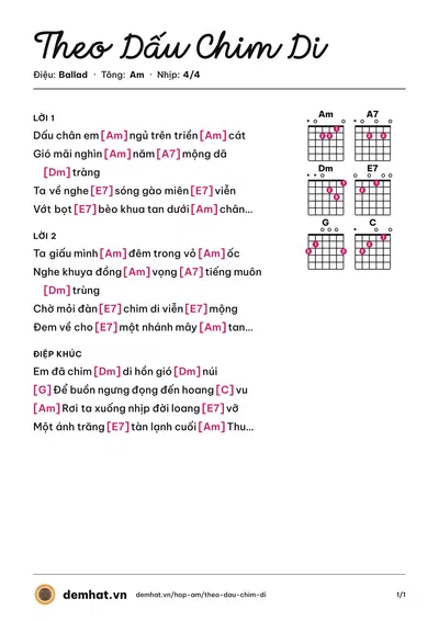 Hợp âm Theo Dấu Chim Di – bản nhạc PDF trang 1, tông Am