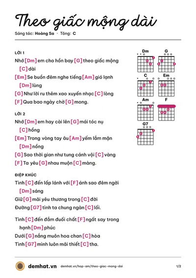 Hợp âm Theo giấc mộng dài (Hoàng Sa) – bản nhạc PDF trang 1, tông C