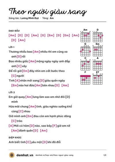 Hợp âm Theo người giàu sang (Lương Minh Đạt) – bản nhạc PDF trang 1, tông Am