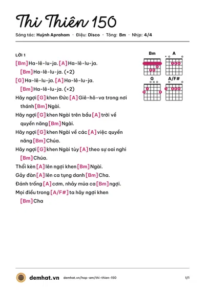 Hợp âm Thi Thiên 150 (Trịnh Tý Quang) – bản nhạc PDF trang 1, tông Bm