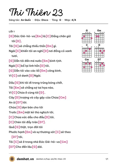 Hợp âm Thi Thiên 23 (Isaac Thái) – bản nhạc PDF trang 1, tông G