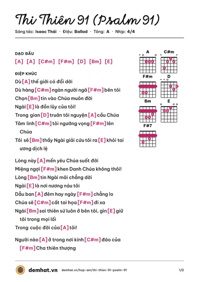 Hợp âm Thi Thiên 91 (Psalm 91) (Isaac Thái) – bản nhạc PDF trang 1, tông A