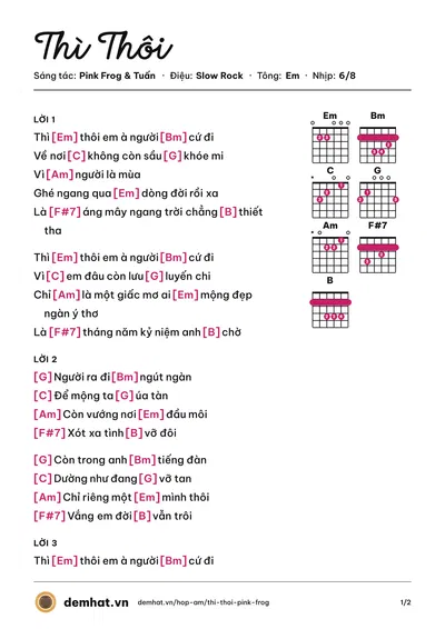 Hợp âm Thì Thôi (Tuấn) – bản nhạc PDF trang 1, tông Em