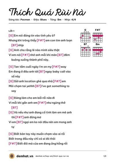 Hợp âm Thích Quá Rùi Nà (Tlinh) – bản nhạc PDF trang 1, tông Bm