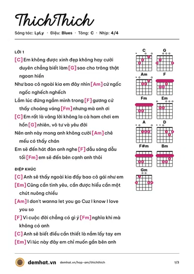 Hợp âm ThichThich (Phương Ly) – bản nhạc PDF trang 1, tông C