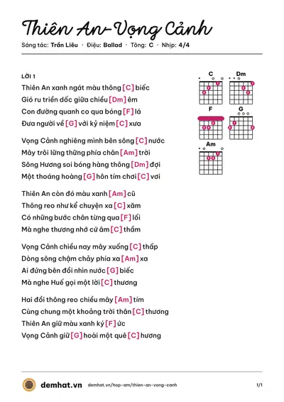 Hợp âm Thiên An-Vọng Cảnh (Trần Liêu) – bản nhạc PDF trang 1, tông C