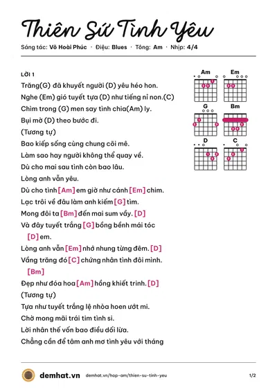 Hợp âm Thiên Sứ Tình Yêu (Đan Trường) – bản nhạc PDF trang 1, tông Am