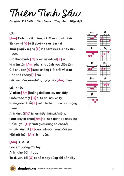 Hợp âm Thiên Tình Sầu (Phi SaiG) – bản nhạc PDF trang 1, tông Am