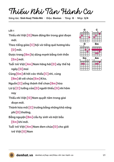 Hợp âm Thiếu Nhi Tân Hành Ca (HỢP CA) – bản nhạc PDF trang 1, tông G