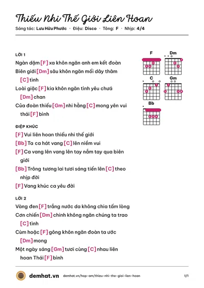 Hợp âm Thiếu Nhi Thế Giới Liên Hoan (Tốp ca thiếu nhi) – bản nhạc PDF trang 1, tông F