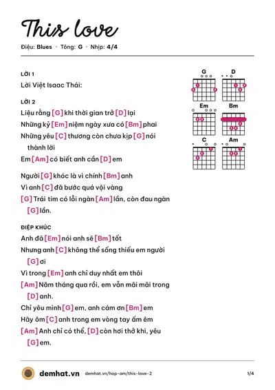 Hợp âm This love – bản nhạc PDF trang 1, tông G