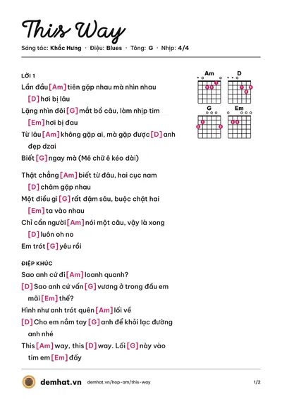 Hợp âm This Way (CARA) – bản nhạc PDF trang 1, tông G
