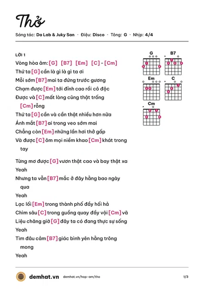 Hợp âm Thở (Da Lab) – bản nhạc PDF trang 1, tông G