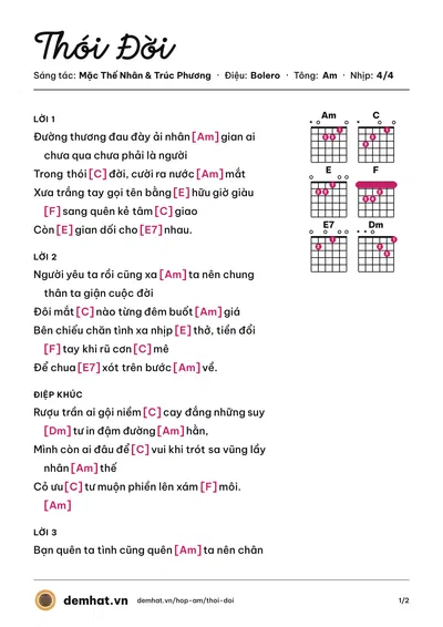 Hợp âm Thói Đời (Đan Nguyên) – bản nhạc PDF trang 1, tông Am