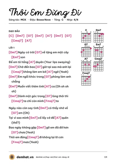 Hợp âm Thôi Em Đừng Đi (MCK) – bản nhạc PDF trang 1, tông C