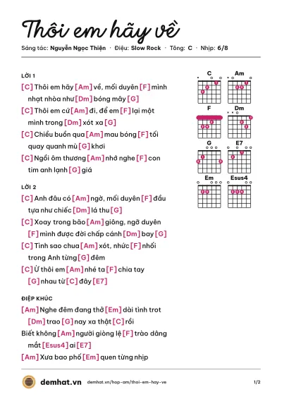 Hợp âm Thôi em hãy về (Lệ Quyên) – bản nhạc PDF trang 1, tông C