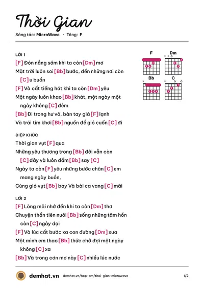 Hợp âm Thời Gian (MicroWave) – bản nhạc PDF trang 1, tông F