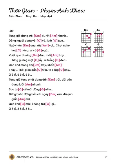 Hợp âm Thời Gian - Phạm Anh Khoa (Phạm Anh Khoa) – bản nhạc PDF trang 1, tông Dm