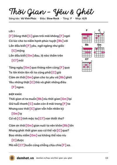 Hợp âm Thời Gian - Yêu & Ghét (Sơn Túi Đỏ) – bản nhạc PDF trang 1, tông F