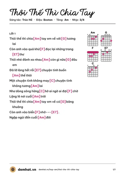 Hợp âm Thôi Thế Thì Chia Tay (Quốc Khanh) – bản nhạc PDF trang 1, tông Am