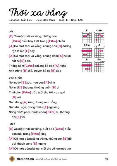 Hợp âm Thời xa vắng (Nguyễn Dũng) – bản nhạc PDF trang 1, tông E